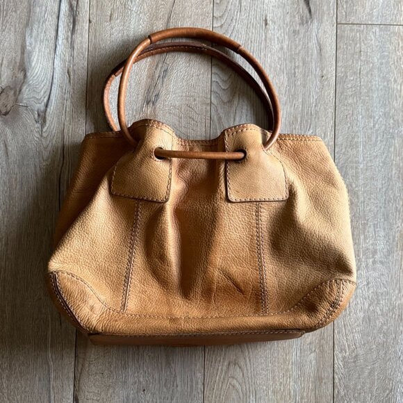 Vintage Fossil Tan Genuine Leather Round Shoulder Strap Key Charm Large Hobo Bag - Picture 9 of 16